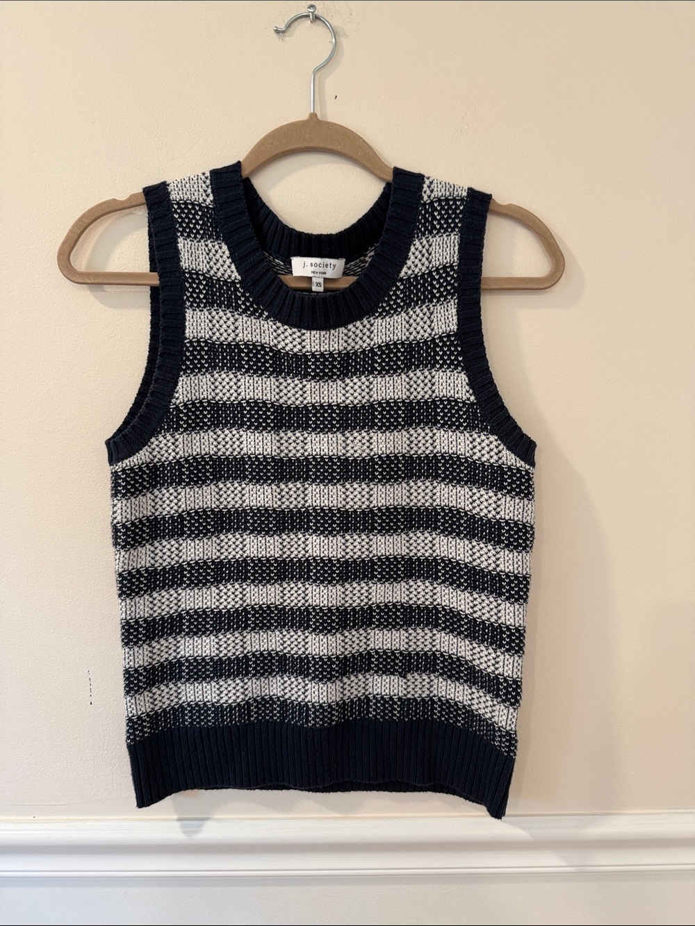 J. Society Navy & White Striped Knit Vest